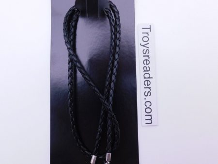 Black Faux Leather Braided Chain Eyewear Holder Supply