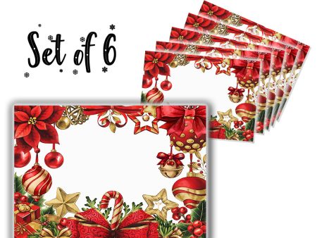 Canvas Printed tablemats (Set of 6).. Red Christmas ornaments Hot on Sale