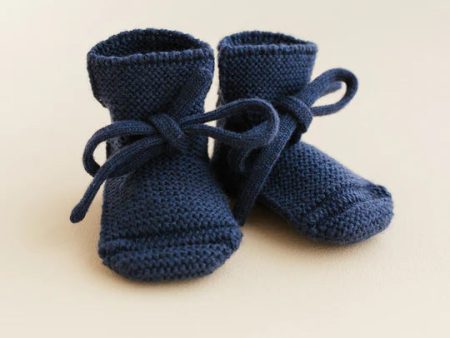 Baby Booties With Lace - Navy Blue Fashion