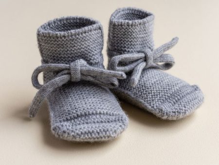 Baby Booties With Lace - Grey Melange For Sale