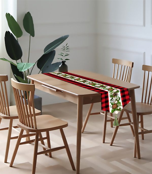 Canvas printed Christmas table runner (plaid) For Cheap