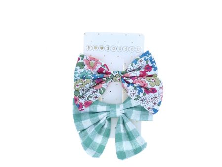 Hair Clips - Bow - Floral Check For Cheap