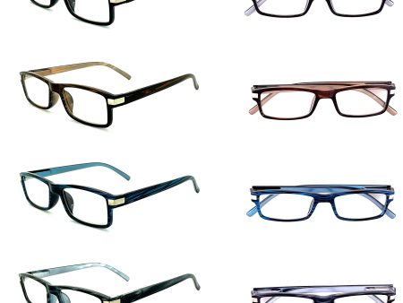 Plastic Metal Pattern Rectangular Framed Readers With Clear Case Online Sale