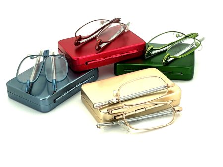 Trendies Pocket Eyes By Cinzia Oval Shape Folding Reading Glasses with Clamshell Metal Case Online now