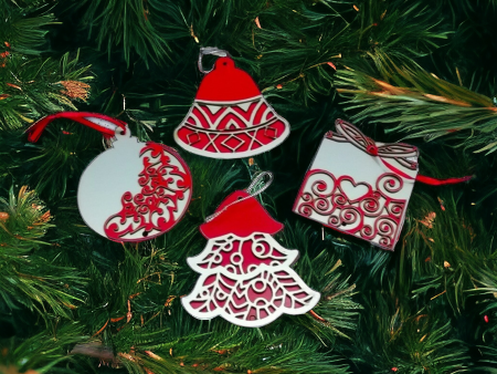 Wooden layered Christmas ornament (set of 4) Online