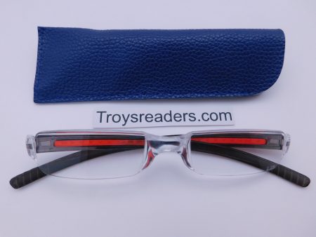 Plastic Rimless Two Tone Readers With Case in Four Colors Fashion