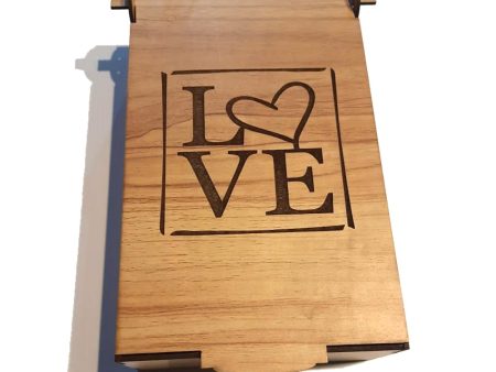 wooden box (Love) with engraved wooden hearts For Sale