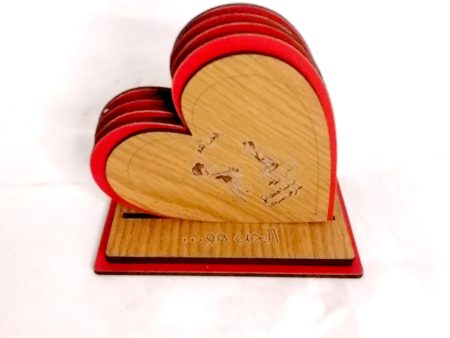 Wooden coasters الحب هو (set of 4) with stand (red hearts) For Discount