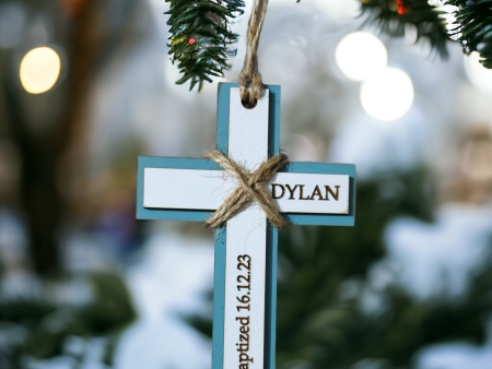 Wooden baptism cross ornament Online now