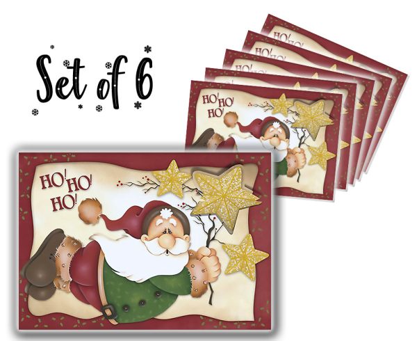 Canvas Printed tablemats (Set of 6).. Flying Santa For Cheap