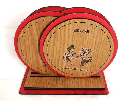 Wooden coasters الحب هو (set of 4) with stand (red circles) Discount