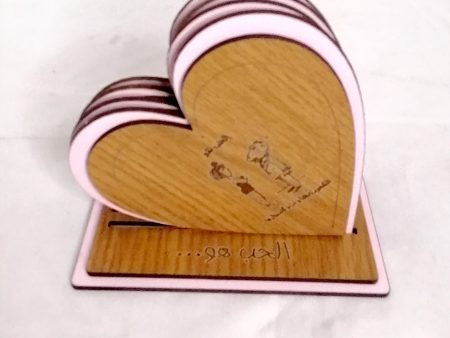 Wooden coasters الحب هو (set of 4) with stand (pink hearts) Discount