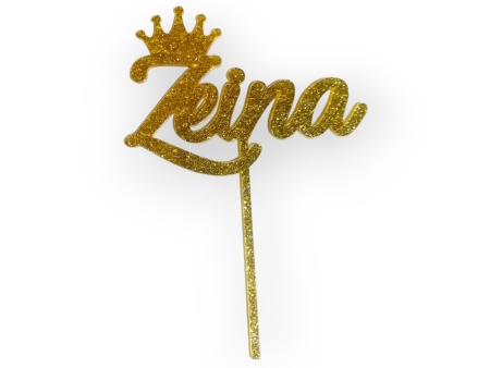 Glittery acrylic topper (gold)  Name with crown  Supply