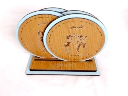 Wooden coasters الحب هو (set of 4) with stand (blue circles) Online now