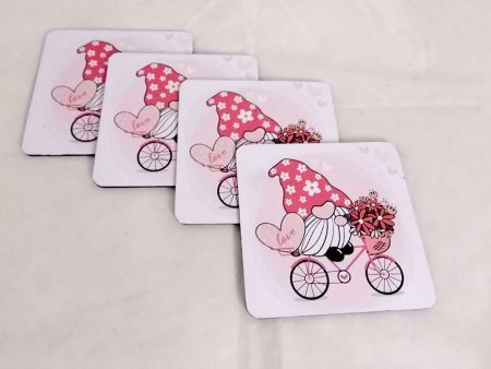 Wooden printed gnome on bike coasters (set of 4) Discount