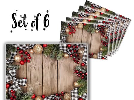 Canvas Printed tablemats (Set of 6).. Wooden Christmas Fashion