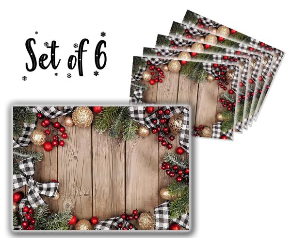 Canvas Printed tablemats (Set of 6).. Wooden Christmas Fashion