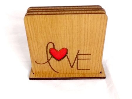 Wooden Love coasters (set of 4) with stand Discount